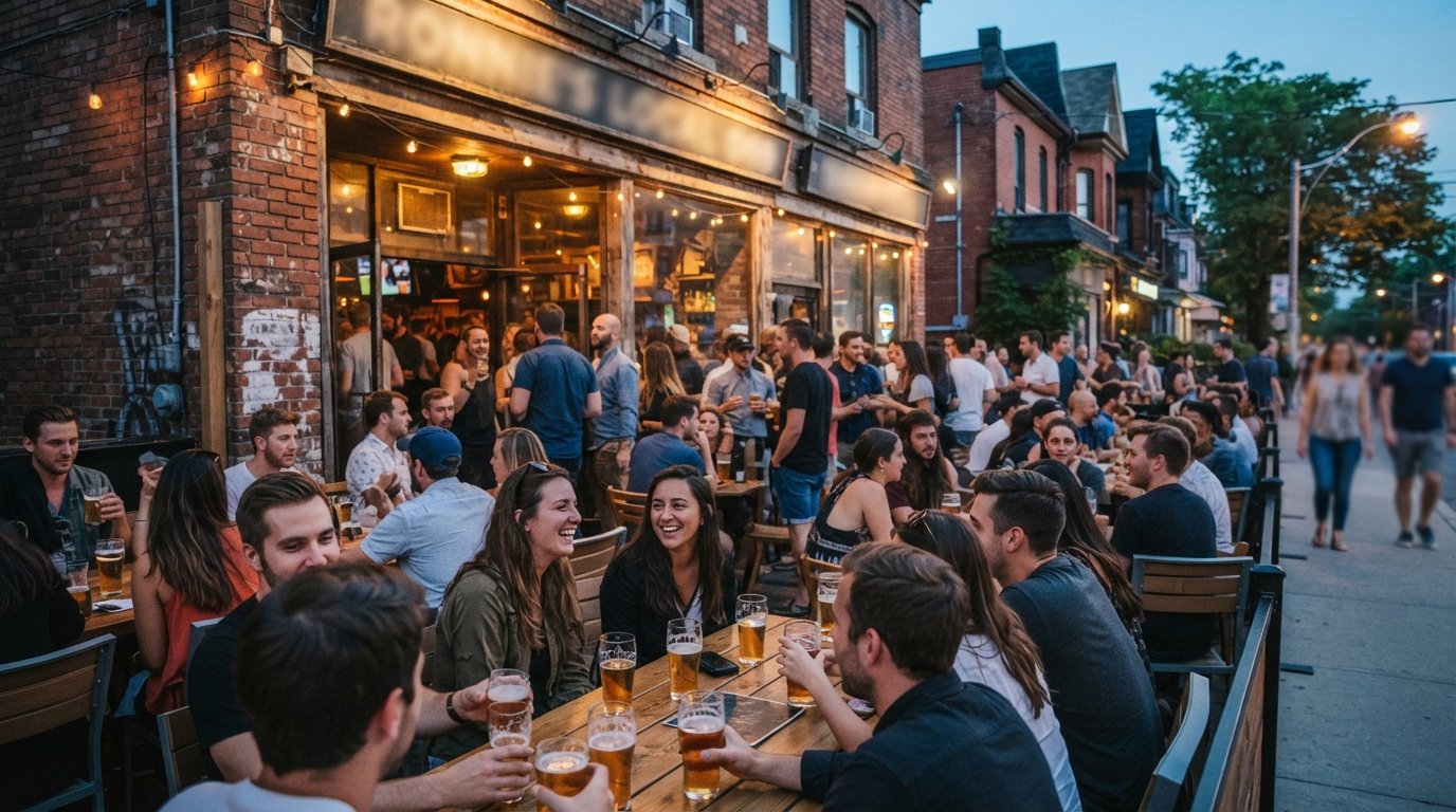 Ronnie’s Local 069 on Nassau Street with its packed front patio on a warm evening, pints on tables and people spilling onto the sidewalk