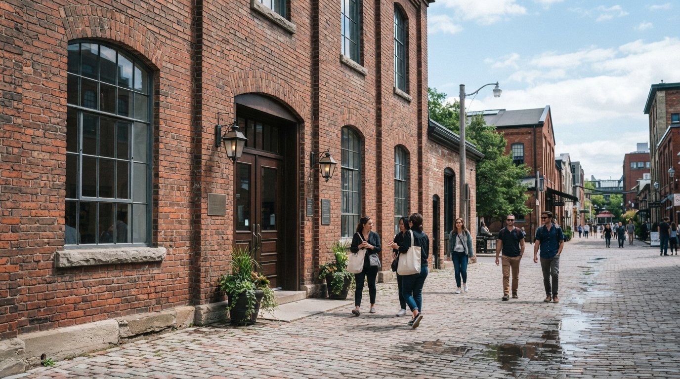 the exterior of Corkin Gallery on Tank House Lane with heritage brick, gallery signage and pedestrians in the lane